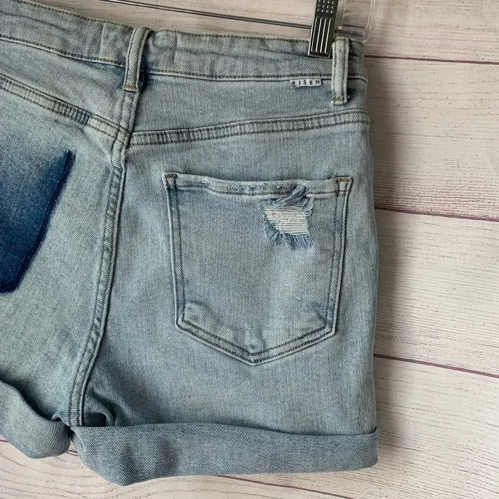 Risen Los Angeles Denim Jean Shorts Light Washed Distressed Size 7/28